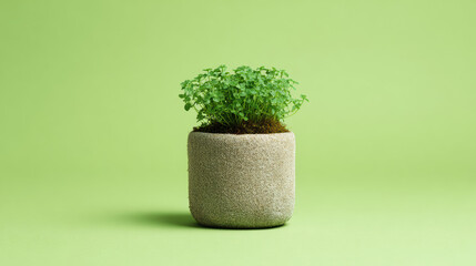 Small Potted Plant on Soft Green Background for Minimalistic Decor