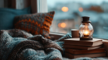 Cozy Autumn Comfort: Reading in a Quiet Setting by the Window