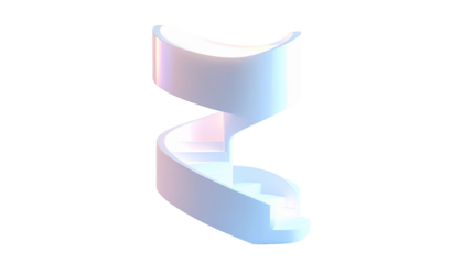 Rendered, modern, white spiral staircase isolated on a black background