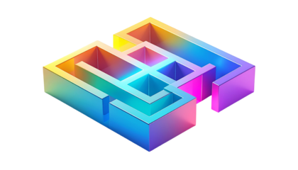 Isometric, colorful maze glowing against a black background