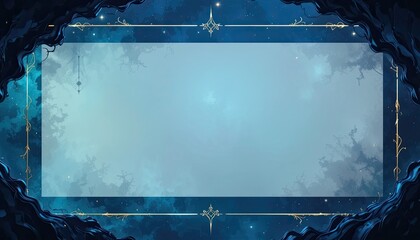 Ethereal blue background with elegant gold frame and starry night sky