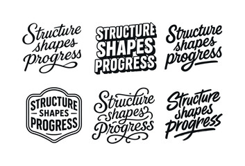 Fototapeta premium Diverse Lettering Styles. Structure shapes progress. Set lettering. harmonious lettering variations of the same emblematic concept, each with different