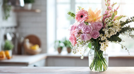 Bright Fresh Flower Arrangement in Cozy Home Living Space