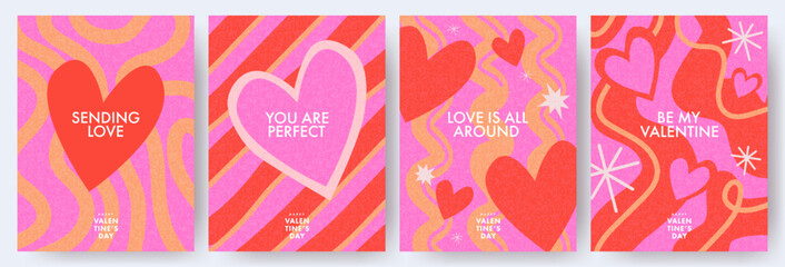Fototapeta na wymiar Creative concept of Happy Valentines Day cards set. Modern abstract art design with hearts, wavy and liquid shapes. Templates for celebration, ads, branding, banner, cover, label, poster, sales