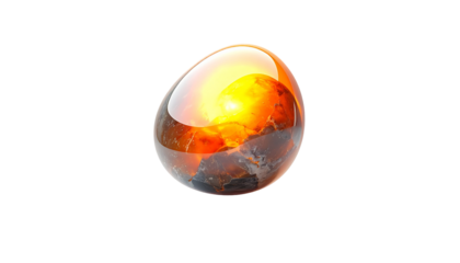 Transparent egg-like shape with fiery core, isolated on a black background