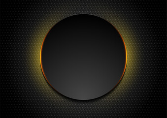 Futuristic technology abstract perforated background with neon glowing circle frame. Vector design