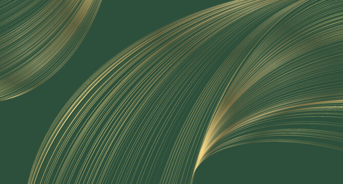 Green abstract background with golden wavy pattern. Art deco ornament vector illustration