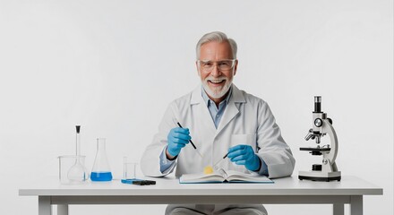 A smiling person in a moment of scientific discovery with an expression of wonder and intellectual enthusiasm