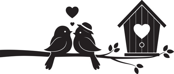 Love Birds Silhouette Icon Vector