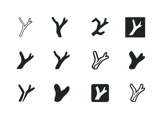 Driftwood Logo Collection. Driftwood. Icon set. Set Logo of driftwood: sun-bleached stick. harmonious logo variations of the same emblematic concept, each with