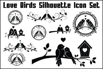 Love Birds Silhouette Icon Set