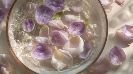 Calm Still Life with Floating Petals in Clear Water Bowl
