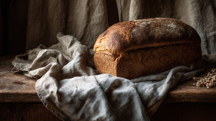 Baked Bread in Cozy Autumn Setting with Natural Light and Textures