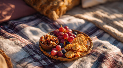 Family Outdoor Snack Time on Blanket Surrounded by Nature