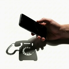 Smartphone casting a rotary phone shadow nostalgia