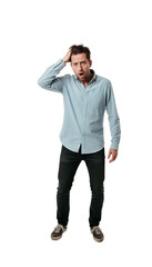 Fototapeta premium A man scratching his head vigorously looking totally baffled