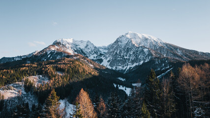 Snowy winter mountains in oberweng upperaustria