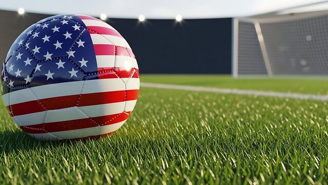 football ball with the national flag of Bikini Atoll ball with Green grass background 