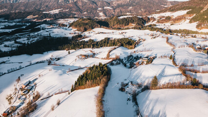 Snowy winter mountains in oberweng upperaustria