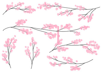 Watercolor cherry blossom branch elements for spring background　春の桜の木の枝の水彩イラスト