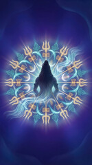 Lord Shiva in Meditation with Trishul Mandala and Glowing Aura meditating