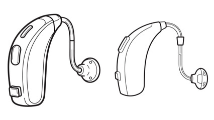Professional behind the ear hearing aid devices for auditory health clinical services and specialized medical equipment retail industry branding for seniors and healthcare business.