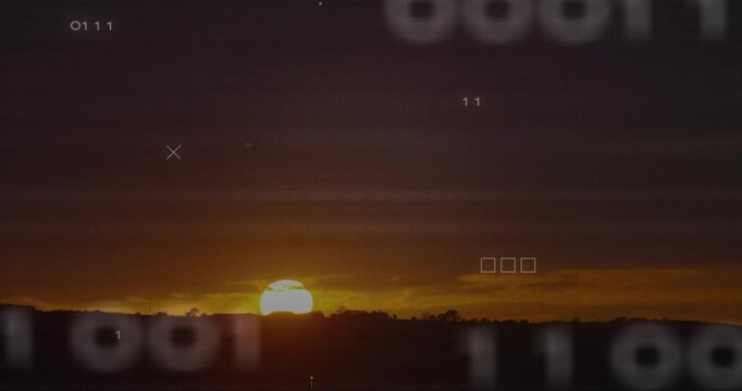 Digits appearing near edge initiating circuit lines converging to X dissolving for showing sunrise