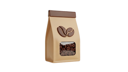 3D Render of Coffee Bag with Coffee Beans