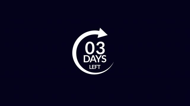03 days  countdown circle arrow animations speed time limit dead lines concept motion graphic in transparent background in 4K animation
