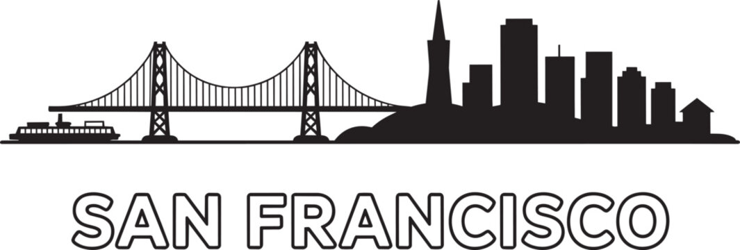 San francisco skyline silhouette with golden gate bridge and transamerica pyramid city icons