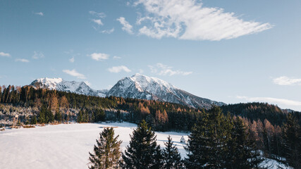 Snowy winter mountains in oberweng upperaustria