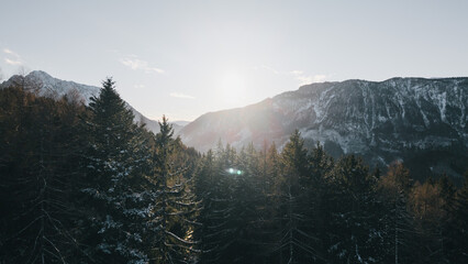 Snowy winter mountains in oberweng upperaustria