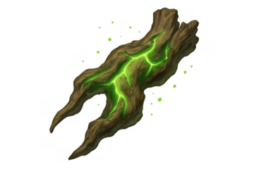 Enchanted glowing wood trunk with magical green energy