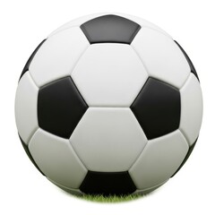 Classic black and white soccer ball on green grass isolated on white background