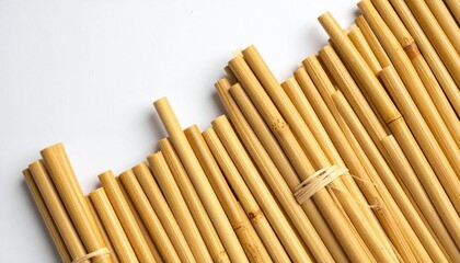 Close-up of grouped natural drinking straws on white