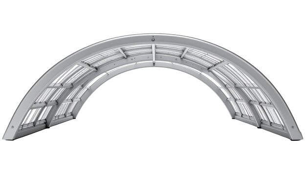 Gray curved structure with multiple internal crossbeams and a bright surface