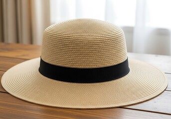 Straw hat with black band