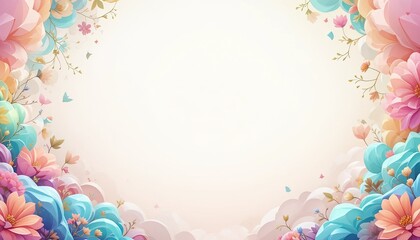 Vibrant floral border with pastel flowers and butterflies