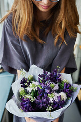 Vibrant, fresh purple hyacinth flower bouquet arrangement