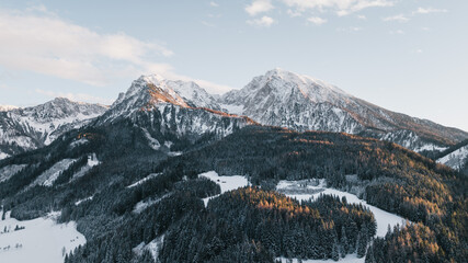 Snowy winter mountains in oberweng upperaustria