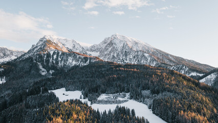 Snowy winter mountains in oberweng upperaustria