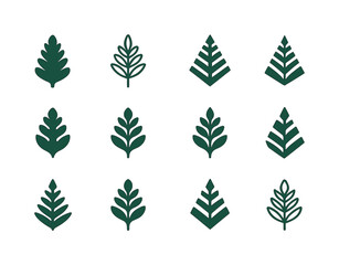 Floral Logo Variations. Flora. Icon set. Set Logo of Flora: fern leaf. harmonious logo variations of the same emblematic concept, each with different artistic