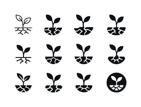 Desertification Icon Set. Desertification. Icon set. Set Logo of desertification: withered plant. harmonious logo variations of the same emblematic concept,