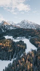 Snowy winter mountains in oberweng upperaustria