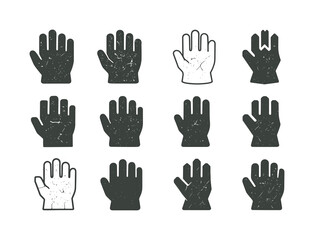Obraz premium Worn Gloves Logos. Worn gloves. Icon set. Set Logo of worn gloves: distressed construction glove. harmonious logo variations of the same emblematic concept,