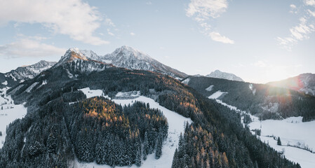 Snowy winter mountains in oberweng upperaustria