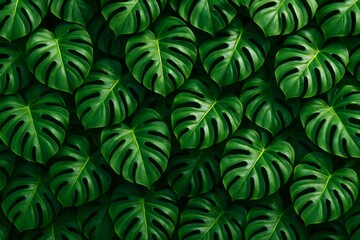 Tropical monstera leaves pattern with natural light and shadows on dark background, representing eco-friendly and summer nature concept. Ai generative