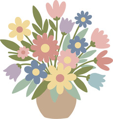 Simple Flat Design Flower Bouquet in Vase Illustration With Pastel Colors