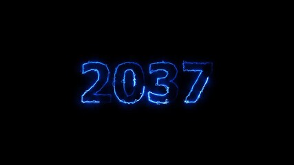 New year 2037 text icon animation glowing neon arc reactor blue color number anniversary template banner sign signboard holiday code digit rectangle box font letter word on black background