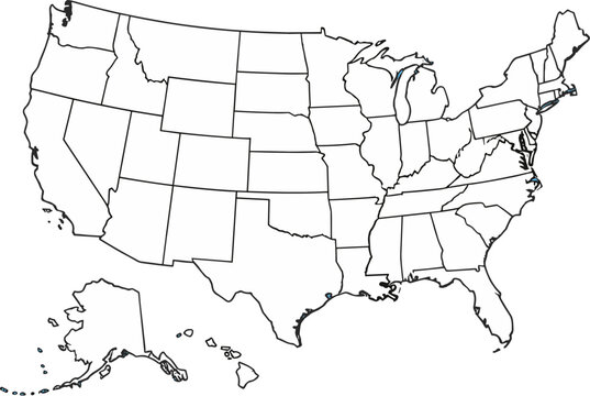 Simple Outline Map of United States of America Showing All States